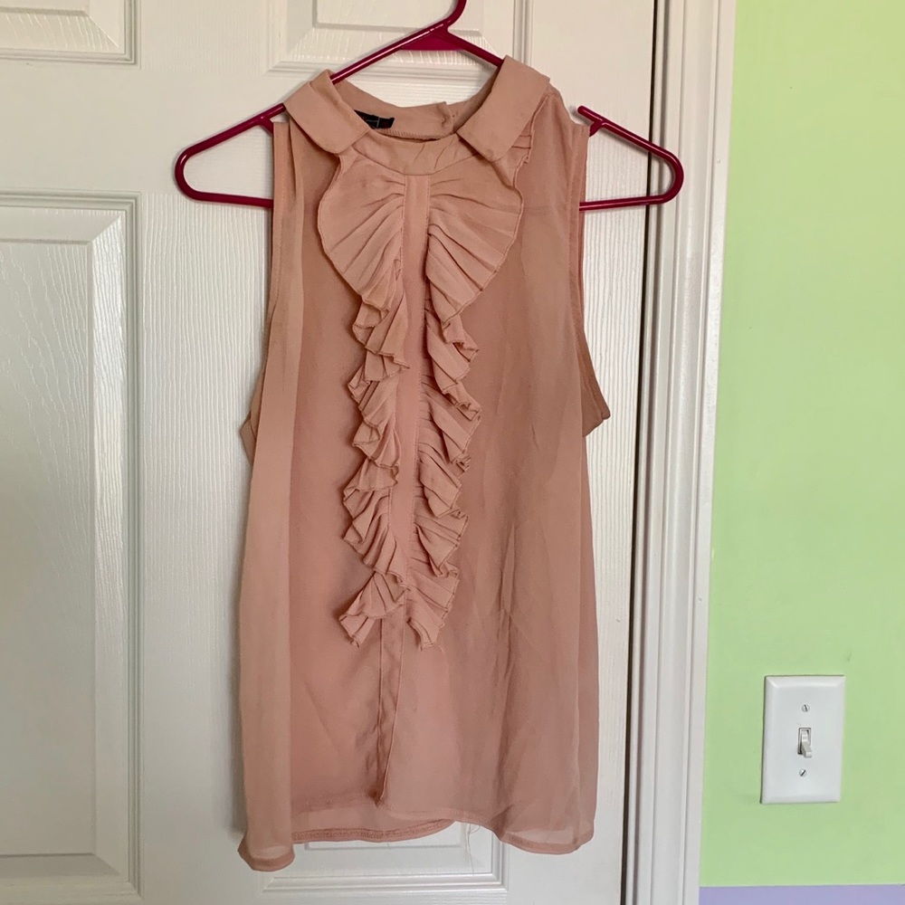 Blush pink sleeveless sheer blouse